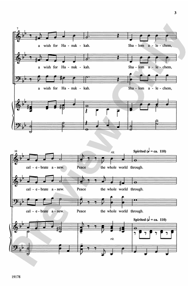 A Wish for Hanukkah (Shalom Alechem) - 3-Part Mixed Choral Octavo (Digital Download)