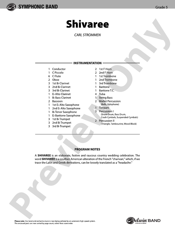 Shivaree - Concert Band Conductor Score & Parts (Digital Download)