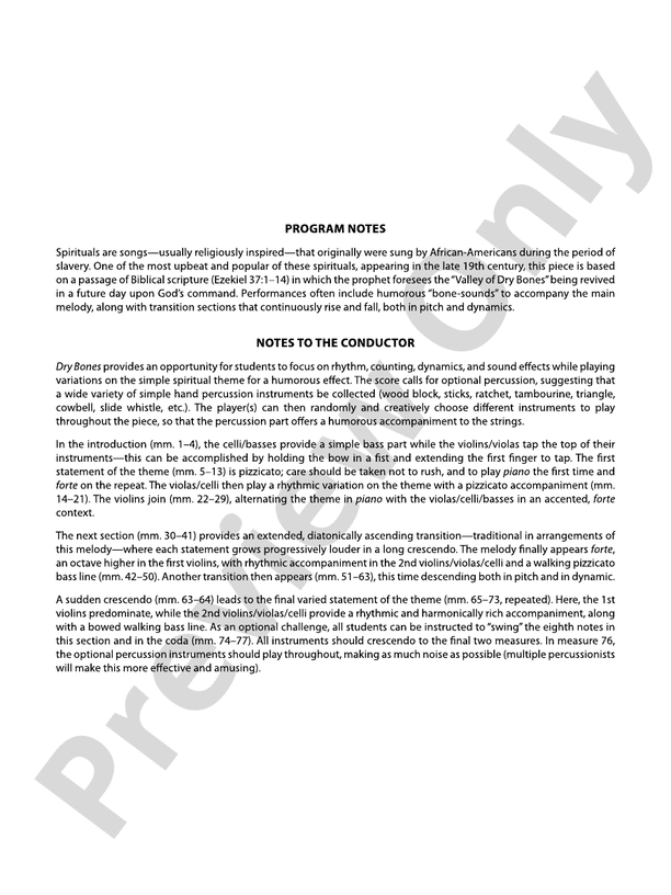 Dry Bones – String Orchestra Conductor Score & Parts (Digital Download)