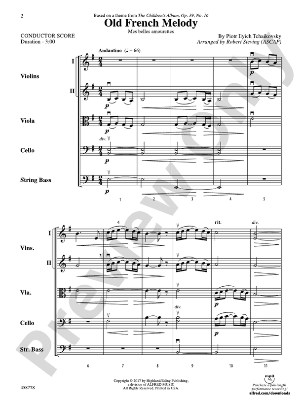 Old French Melody - String Orchestra Conductor Score & Parts (Digital Download)
