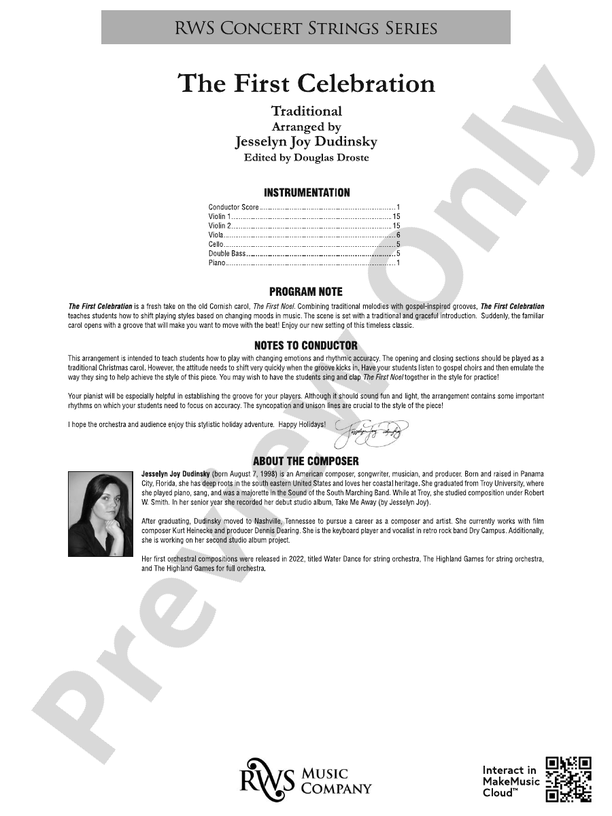 The First Celebration - String Orchestra Conductor Score & Parts (Digital Download)