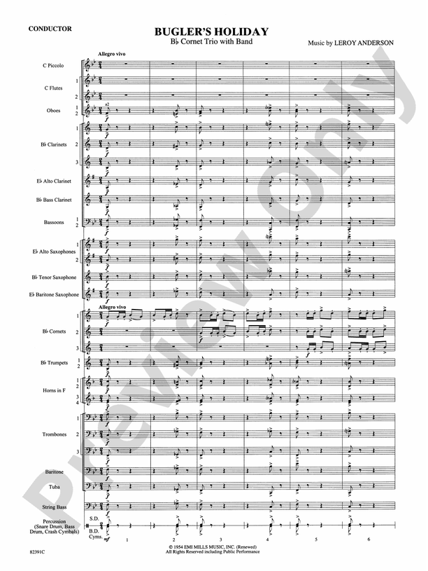 Bugler's Holiday (with Cornet Trio) - Concert Band Conductor Score & Parts (Digital Download)