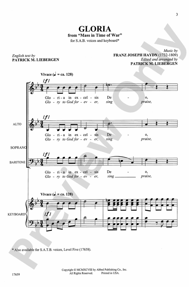 Gloria (from Mass in Time of War) – SAB Choral Octavo (Digital Download)