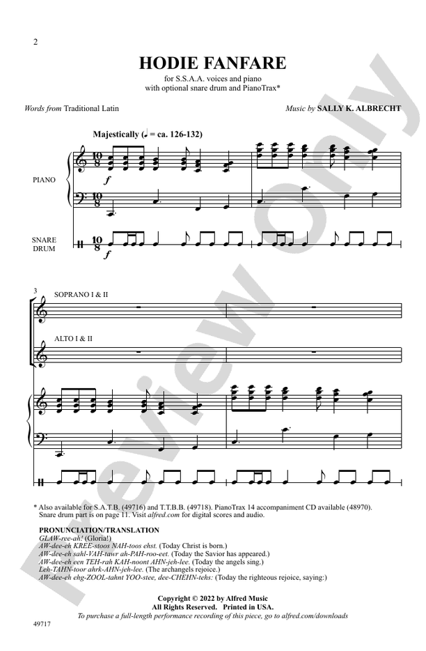 Hodie Fanfare - SSAA Choral Octavo (Digital Download)