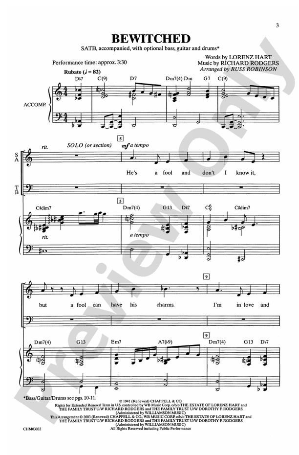 Bewitched (from Pal Joey) – SATB Choral Octavo (Digital Download)