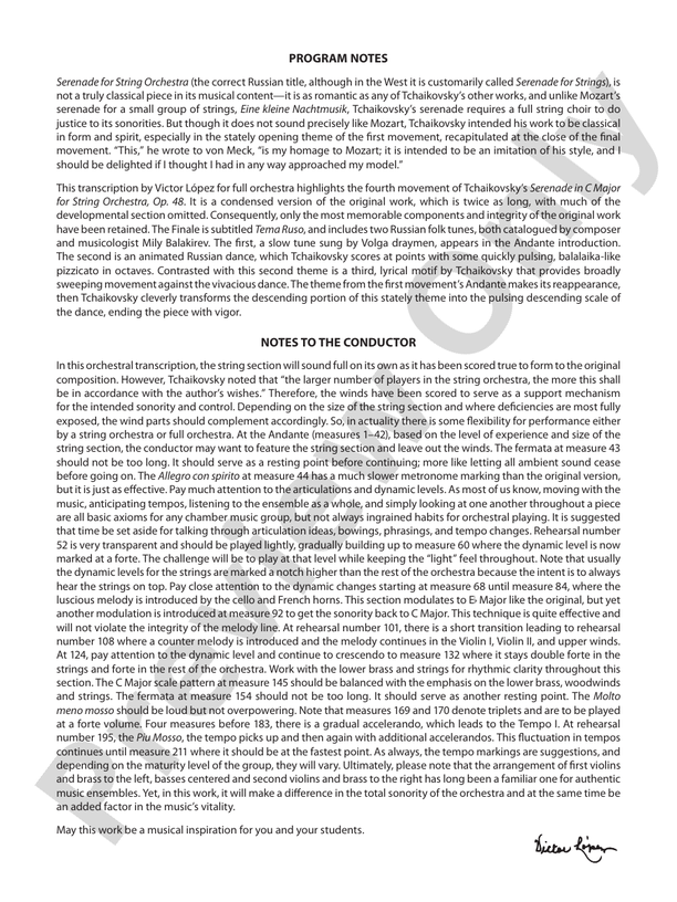Serenade for Strings Mvt. IV Finale (Tema Ruso) – Full Orchestra Conductor Score & Parts (Digital Download)