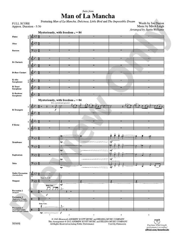 Man of La Mancha - Concert Band Conductor Score & Parts (Digital Download)