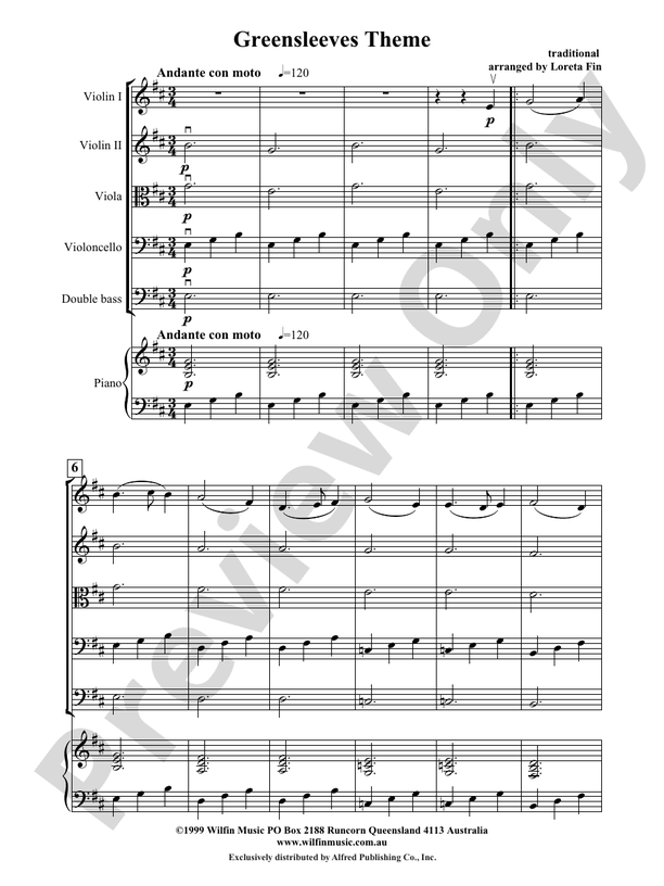 Greensleeves Theme - Arr. Loreta Fin – String Orchestra Conductor Score & Parts (Digital Download)