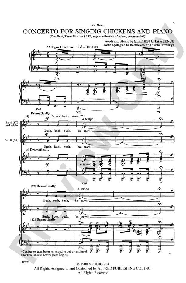 Concerto for Singing Chickens and Piano – 2 or 3-Part, or SATB (any combination of voices) Choral Octavo (Digital Download)