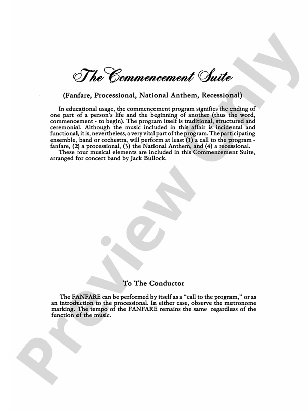 Commencement Suite (featuring a Fanfare, Processional, The National Anthem and a Recessional) - Concert Band Conductor Score & Parts (Digital Download)