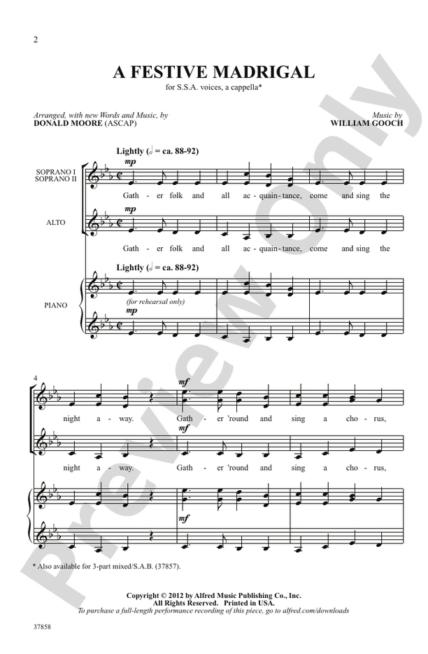 A Festive Madrigal - SSA, a cappella Choral Octavo (Digital Download)