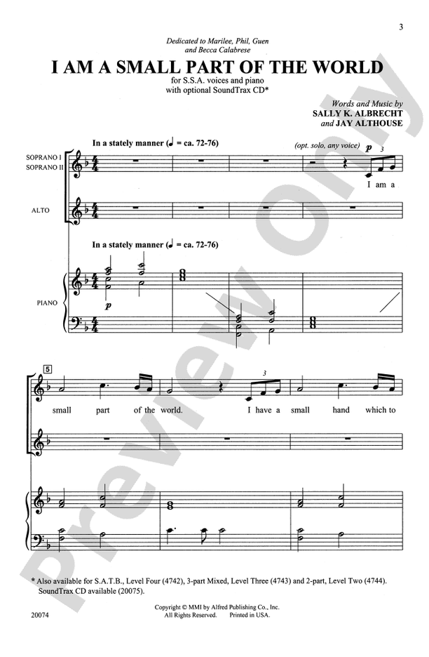 I Am a Small Part of the World – SSA Choral Octavo (Digital Download)