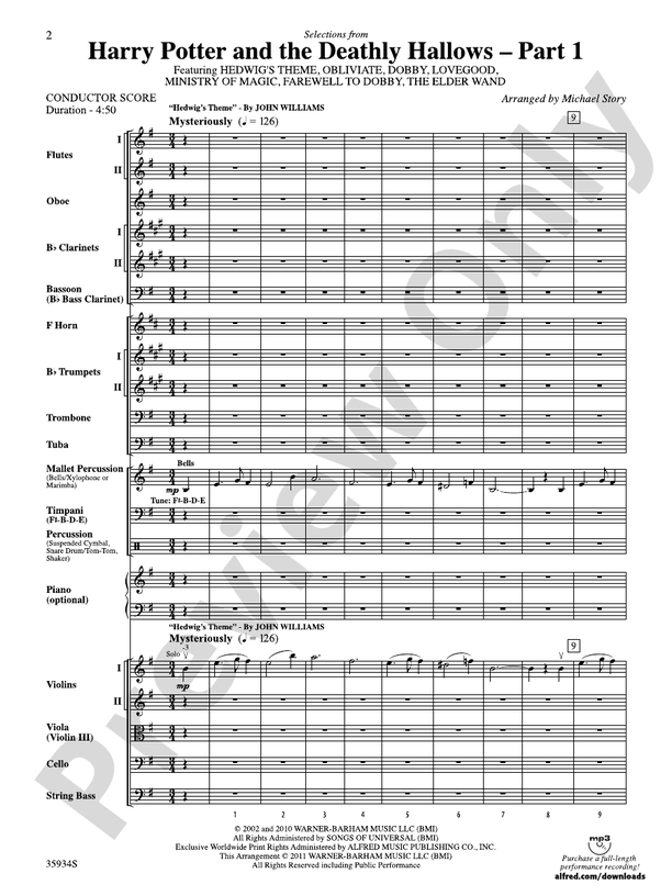 Harry Potter and the Deathly Hallows, Part 1, Selections from – Full Orchestra Conductor Score & Parts (Digital Download)