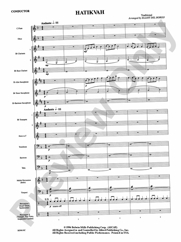 Hatikvah - Concert Band Conductor Score & Parts (Digital Download)
