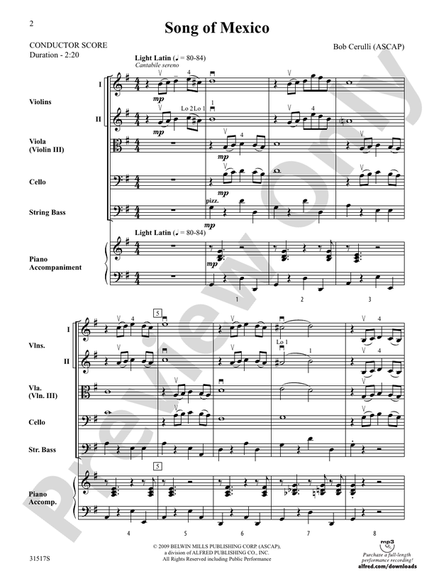 Song of Mexico – String Orchestra Conductor Score & Parts (Digital Download)
