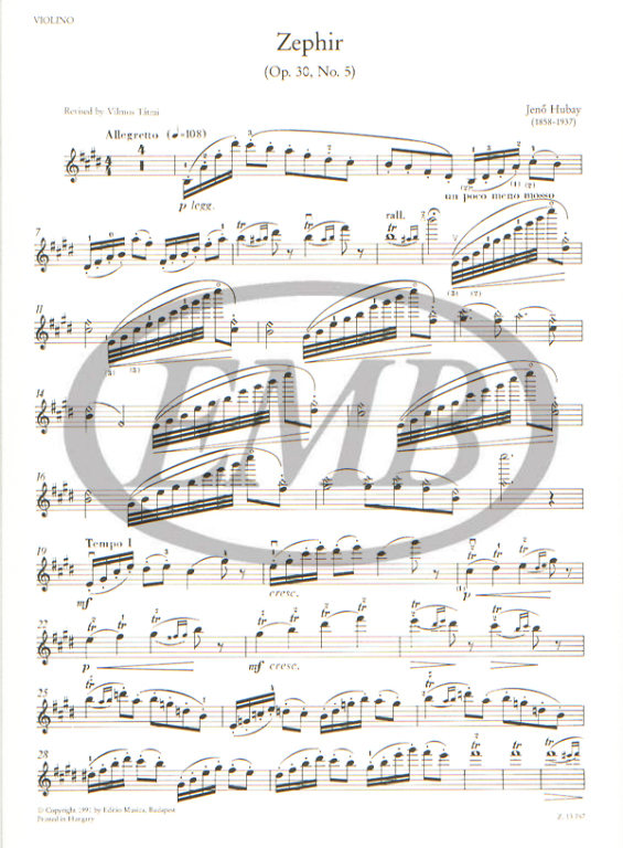 Hubay - Zephir Op30/5 - Violin/Piano Accompaniment edited by Tatrai EMB Z13747