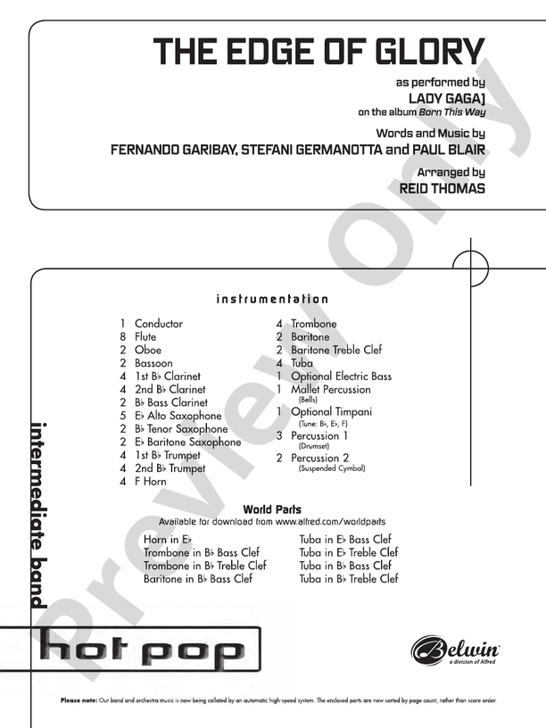 The Edge of Glory - Concert Band Conductor Score & Parts (Digital Download)