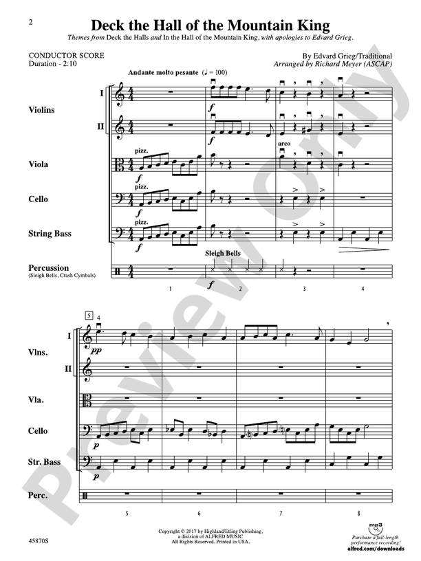 Deck the Hall of the Mountain King - String Orchestra Conductor Score & Parts (Digital Download)