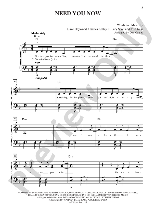 Need You Now - Arr. Dan Coates - Easy Piano (Digital Download)