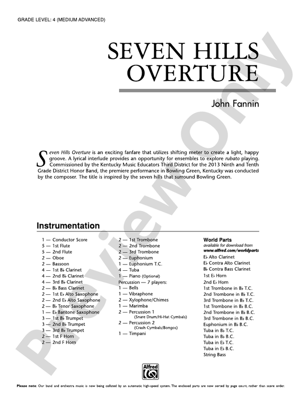 Seven Hills Overture - Concert Band Conductor Score & Parts (Digital Download)