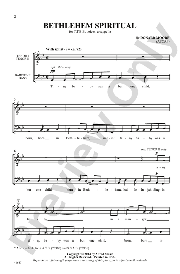 Bethlehem Spiritual – TTBB, a cappella Choral Octavo (Digital Download)
