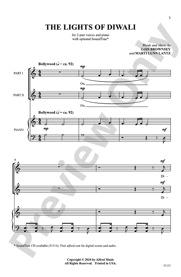 The Lights of Diwali - 2 Part Treble Choral Octavo (Digital Download)