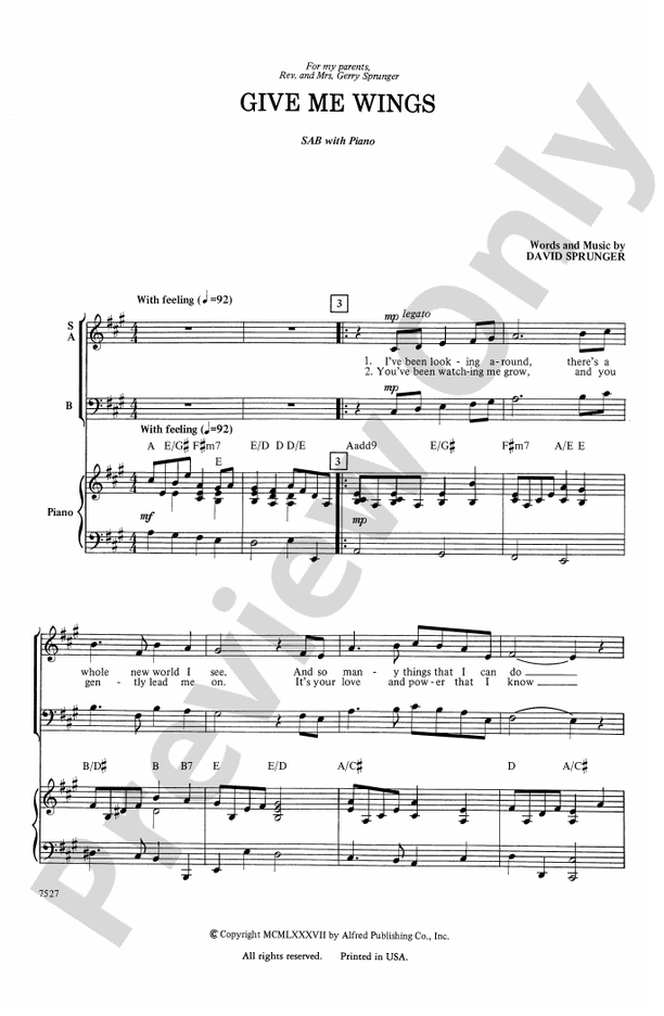 Give Me Wings – SAB Choral Octavo (Digital Download)