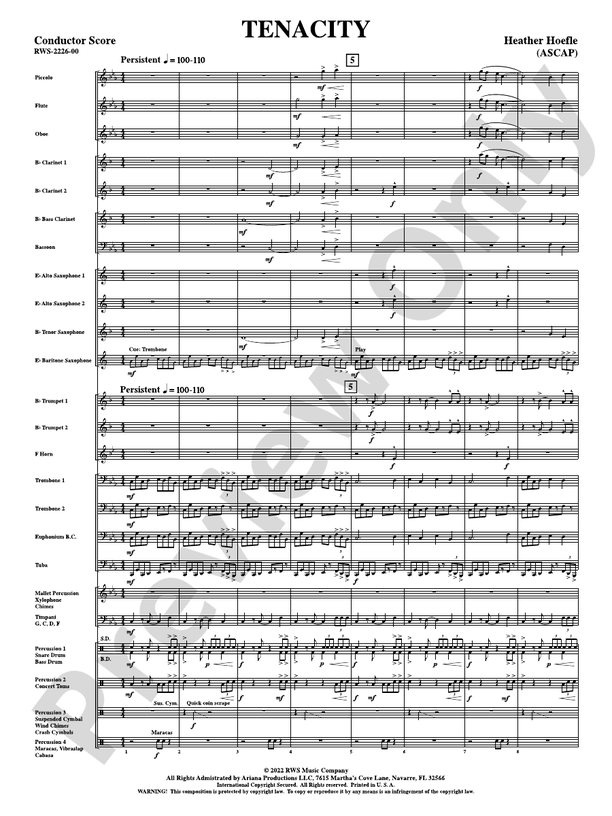 Tenacity - Concert Band Conductor Score & Parts(Digital Download)
