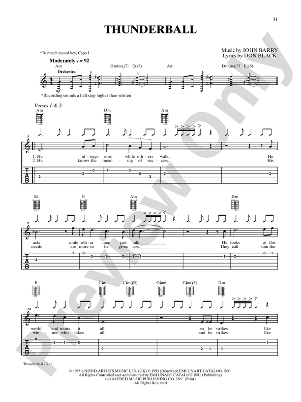 Thunderball (Main Theme) - Guitar TAB (Digital Download)
