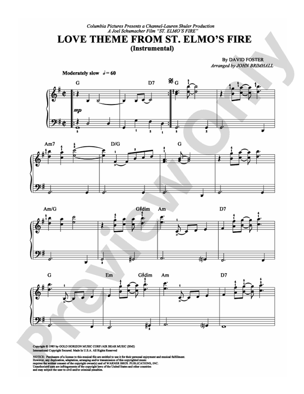 Love Theme from St. Elmo's Fire - DSM-PS-0009193 - Easy Piano (Digital Download)