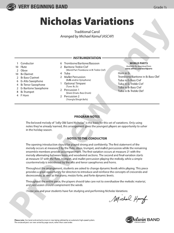 Nicholas Variations - Concert Band Conductor Score & Parts (Digital Download)