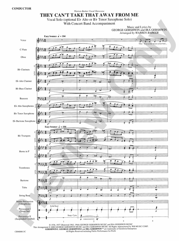 They Can't Take That Away from Me - Concert Band Conductor Score & Parts (Digital Download)