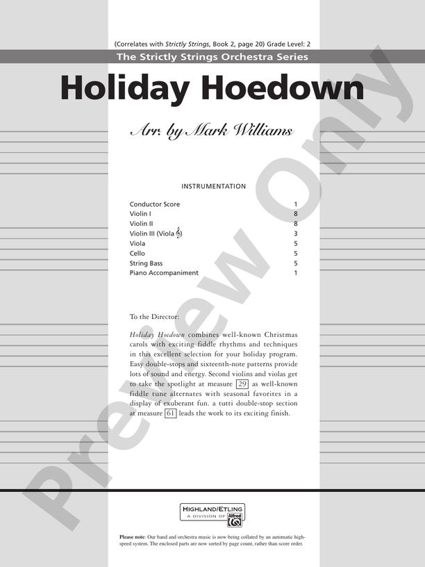Holiday Hoedown – String Orchestra Conductor Score & Parts (Digital Download)