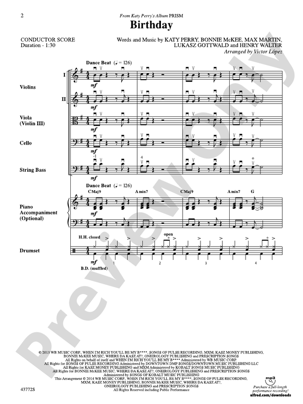 Birthday - String Orchestra Conductor Score & Parts (Digital Download)