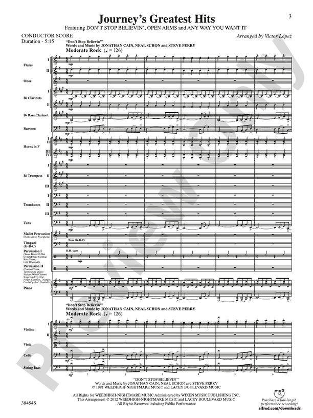 Journey's Greatest Hits – Full Orchestra Conductor Score & Parts (Digital Download)