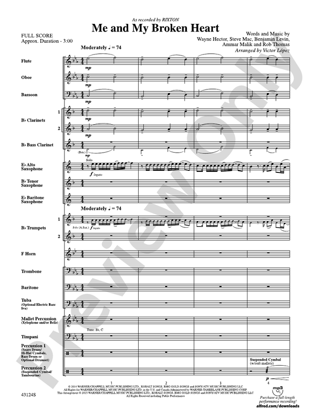 Me and My Broken Heart - Concert Band Conductor Score & Parts (Digital Download)