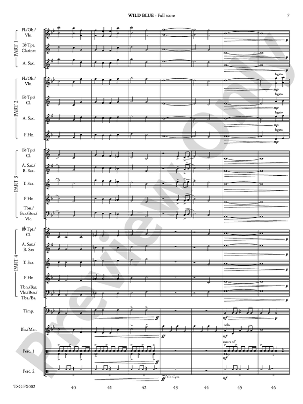 Wild Blue (Flexible Arrangement) - Concert Band Conductor Score & Parts (Digital Download)