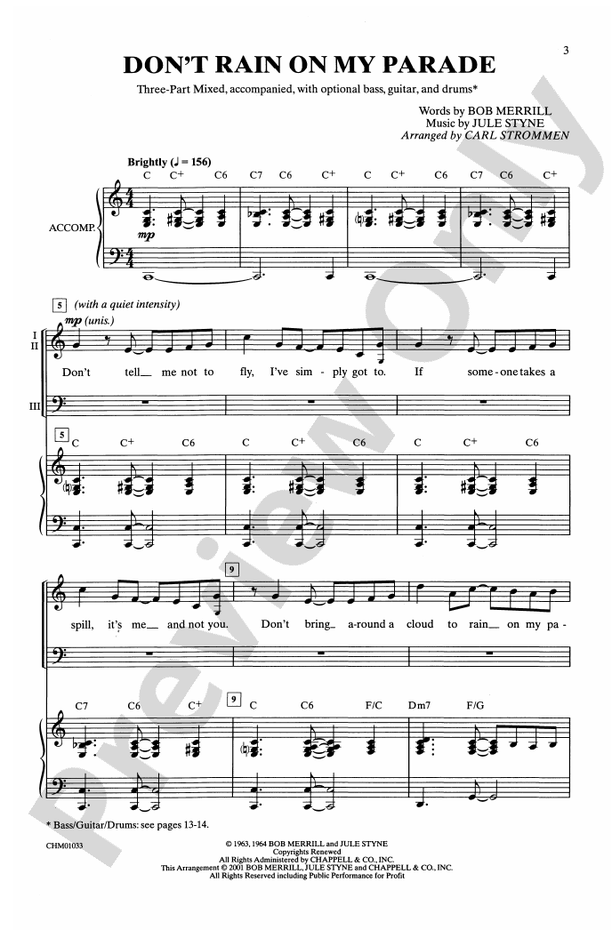Don't Rain on My Parade – 3-Part Mixed Choral Octavo (Digital Download)