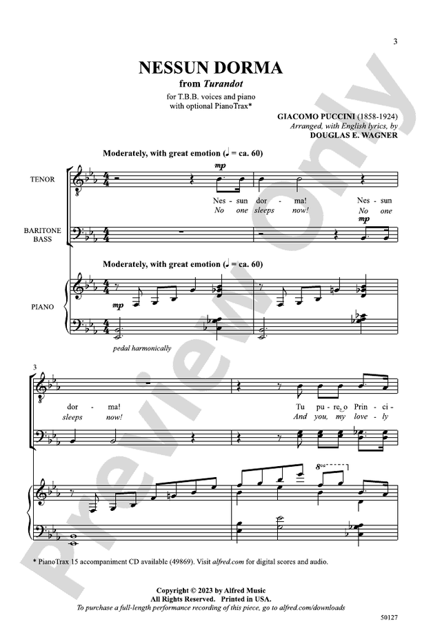 Nessun Dorma - TTB Choral Octavo (Digital Download)