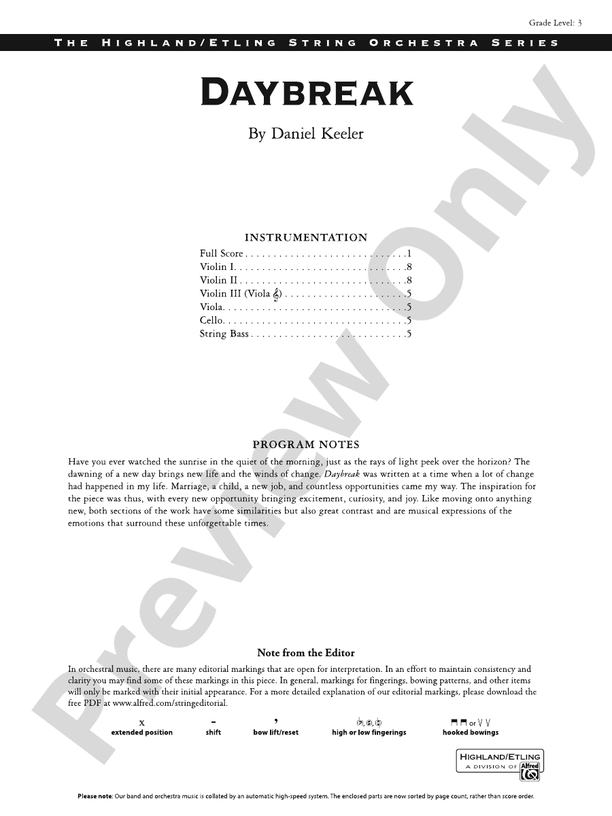 Daybreak - String Orchestra Conductor Score & Parts (Digital Download)