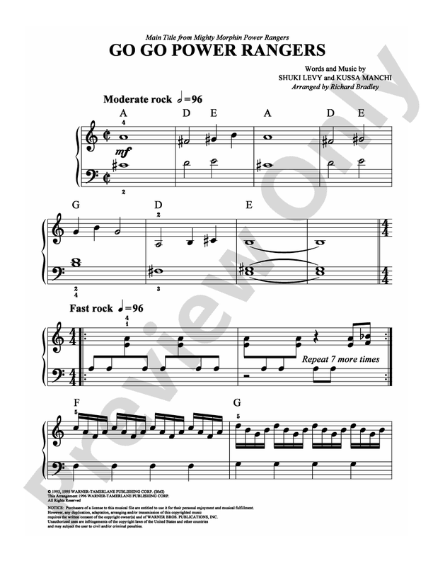 Go Go Power Rangers - Arr. Richard Bradley - Easy Piano (Digital Download)