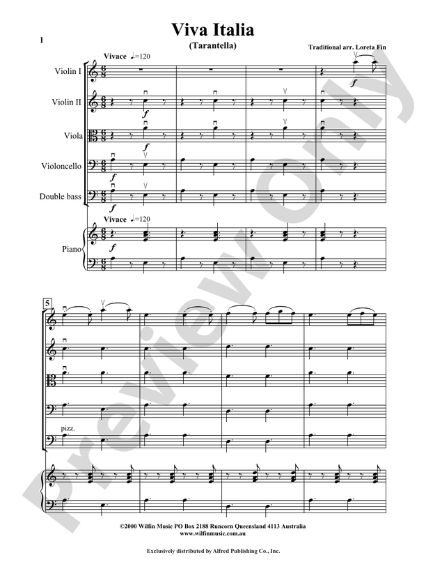 Viva Italia (Tarentella) - Arr. Loreta Fin – String Orchestra Conductor Score & Parts (Digital Download)