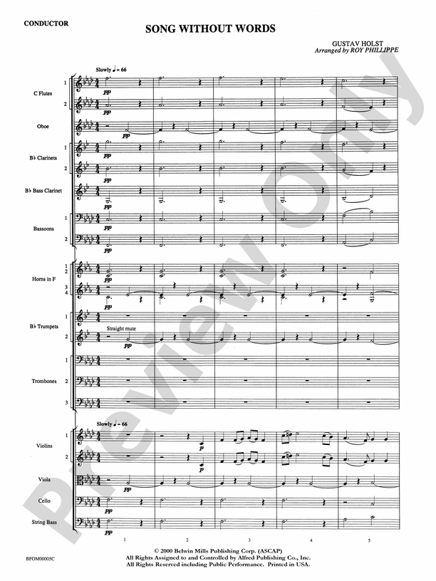 Song without Words – Full Orchestra Conductor Score & Parts (Digital Download)