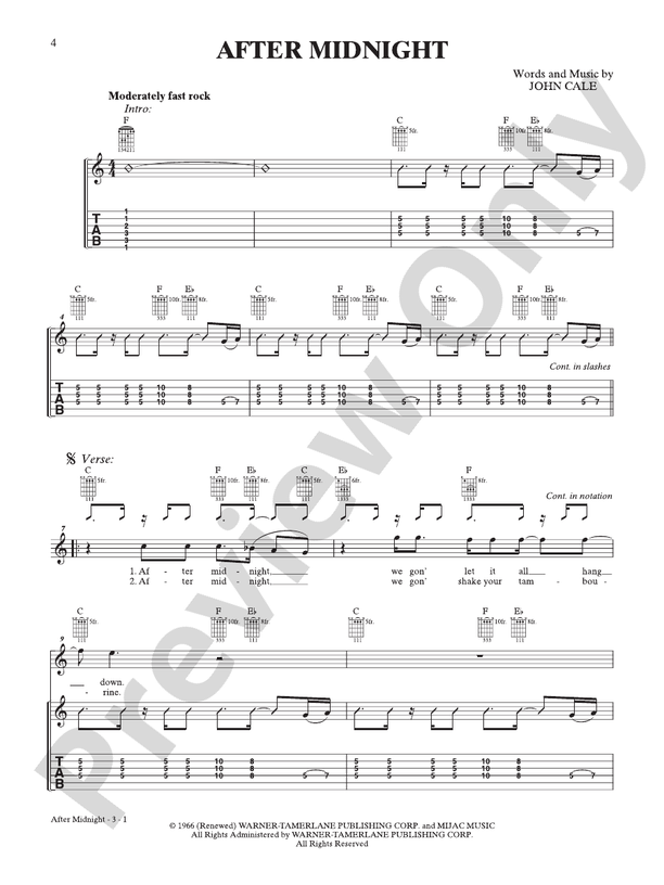 After Midnight - Interm./Easy Guitar TAB (Digital Download)