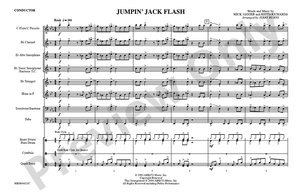 Jumpin' Jack Flash (Arr.Jerry Burns) – Marching Band Conductor Score & Parts (Digital Download)