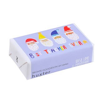 Huxter Teacher Soap Basil Lime and Mandarin Blue with Colourful Sants and Colourful Writing Best Teacher Ever
