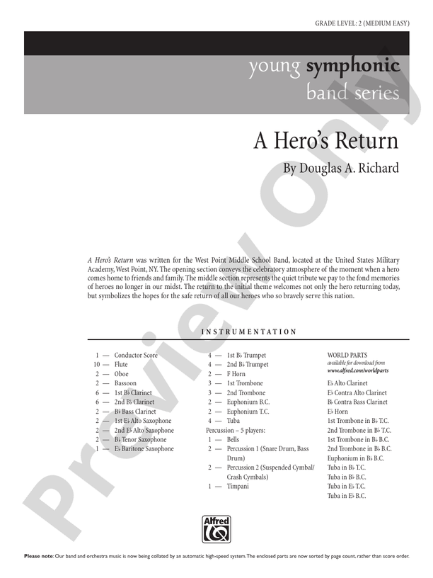 A Hero's Return - Concert Band Conductor Score & Parts (Digital Download)