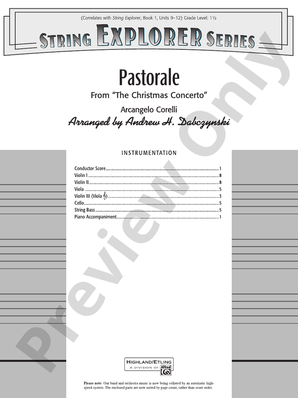 Pastorale (from The Christmas Concerto) – String Orchestra Conductor Score & Parts (Digital Download)