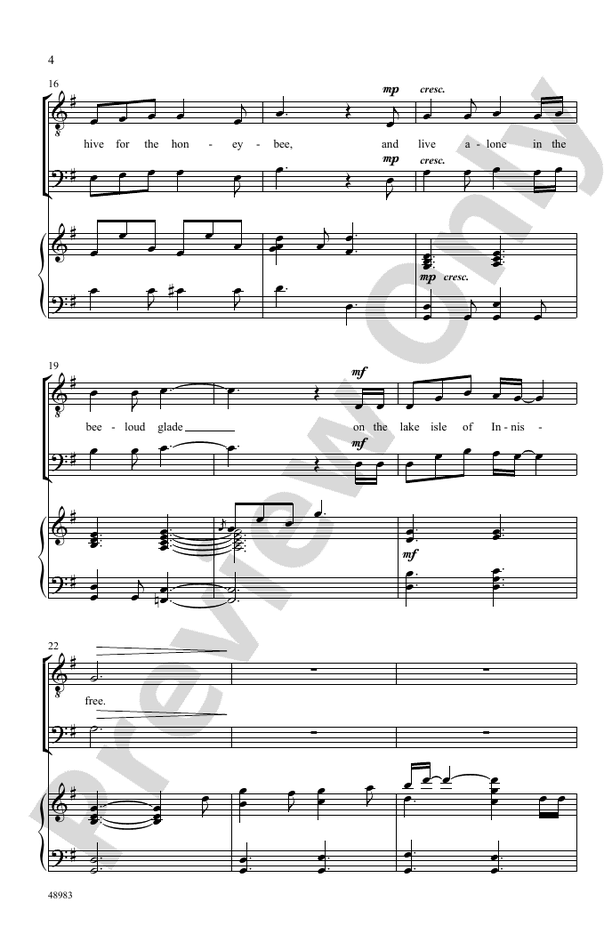 The Lake Isle of Innisfree - TTB Choral Octavo (Digital Download)