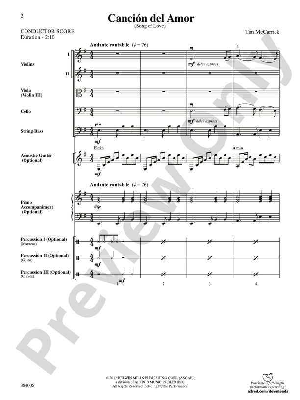 Canción del Amor – String Orchestra Conductor Score & Parts (Digital Download)